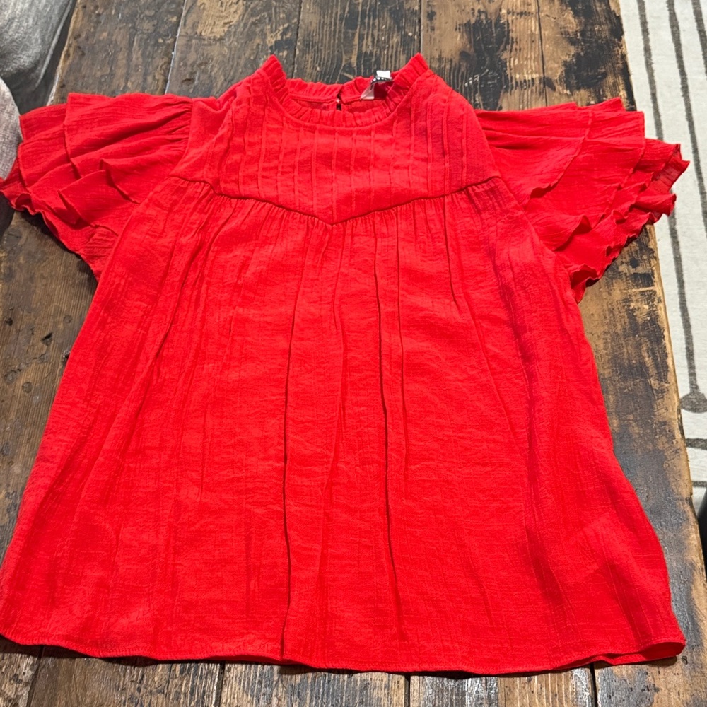 Nanette Lepore Red Ruffled Flutter Sleeve Top